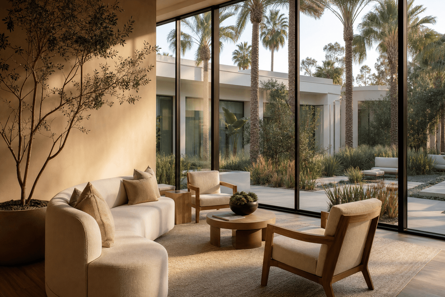 Serene outdoor courtyard at Rize OC outpatient wellness center in Orange County California