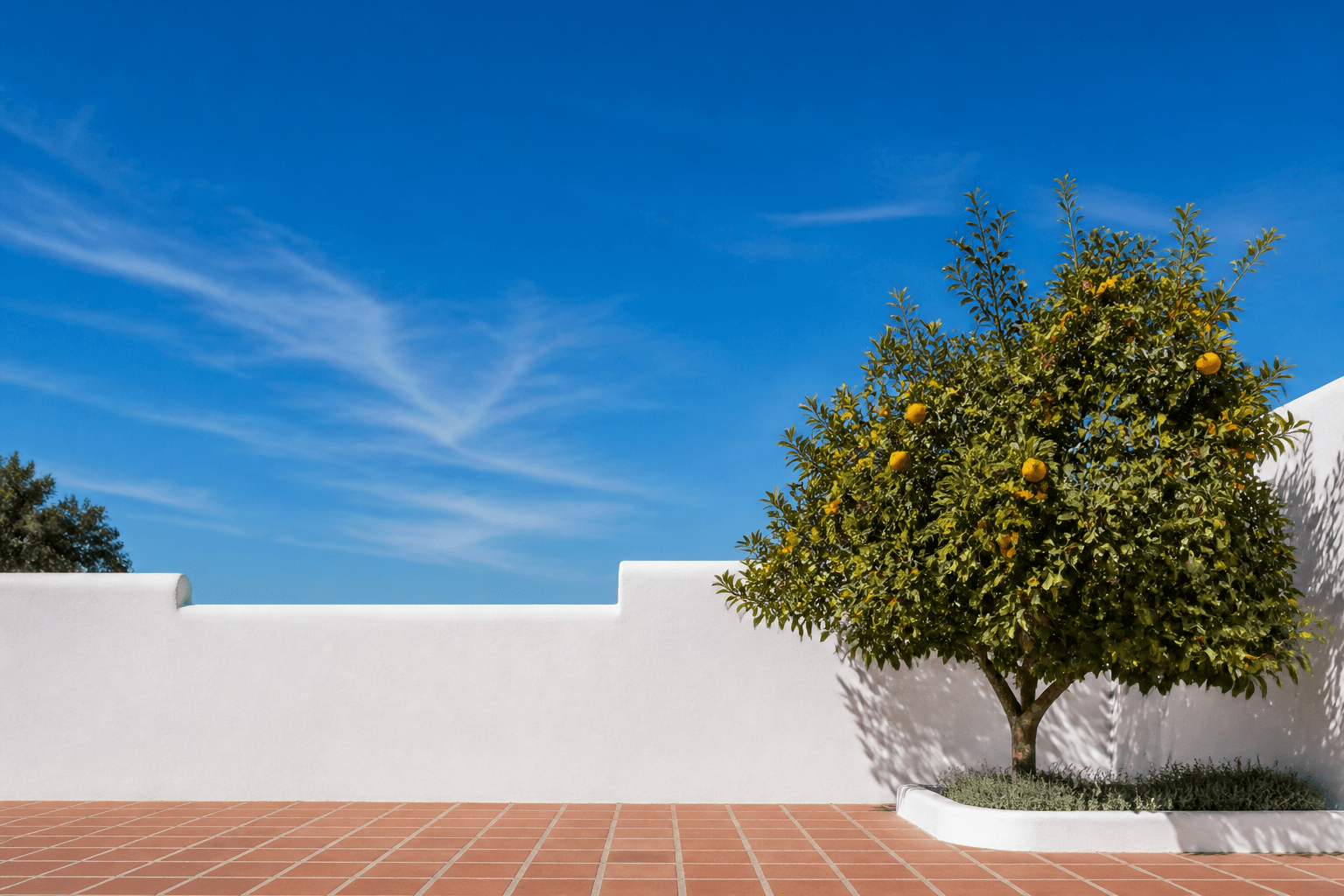 Open blue sky and clean outdoor courtyard representing fresh air and recovery in Orange County California