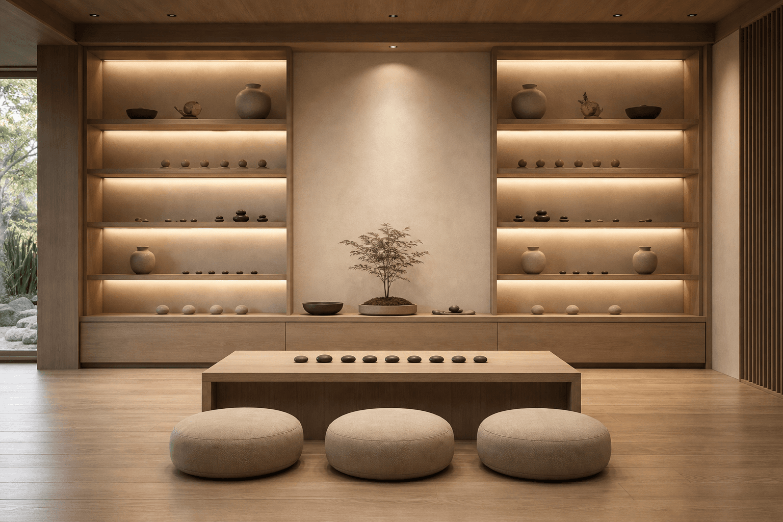 Beautifully ordered minimal zen interior space representing the peace that comes through OCD treatment at Rize OC